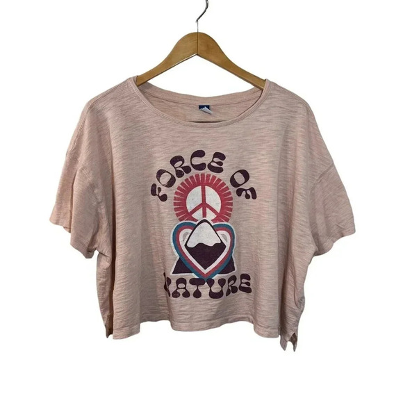 Old Navy Cropped T Shirt XL Activewear Knit Graphic Text Force of Nature Casual - Picture 1 of 4